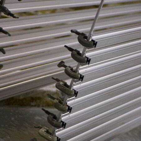 Silver Anodised Extrusions In the anodising ttank