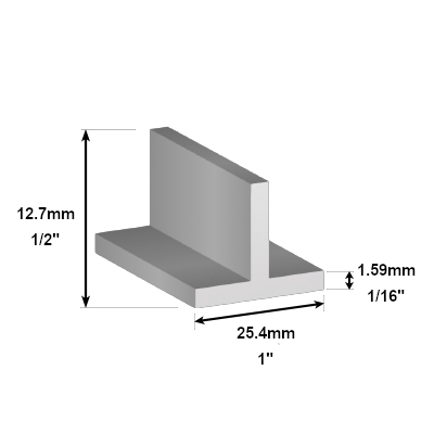 1 x 1/2 x 1/16 Aluminium Tee Section